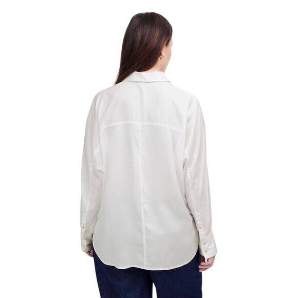 NWT Women’s Relaxed Dolman Button-Up Shirt White Tencel Size S - Picture 3 of 7